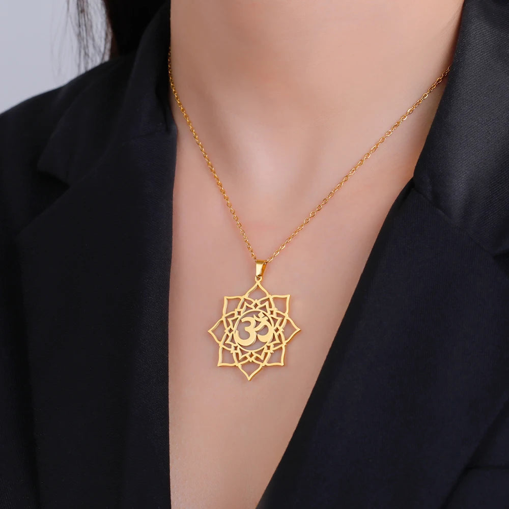 Lotus Mandala OM Symbol Spiritual Amulet Necklace