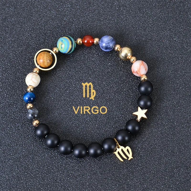 Zodiac Constellation Crystal Bracelet, 12 Signs Natural Stone Beaded Amulet
