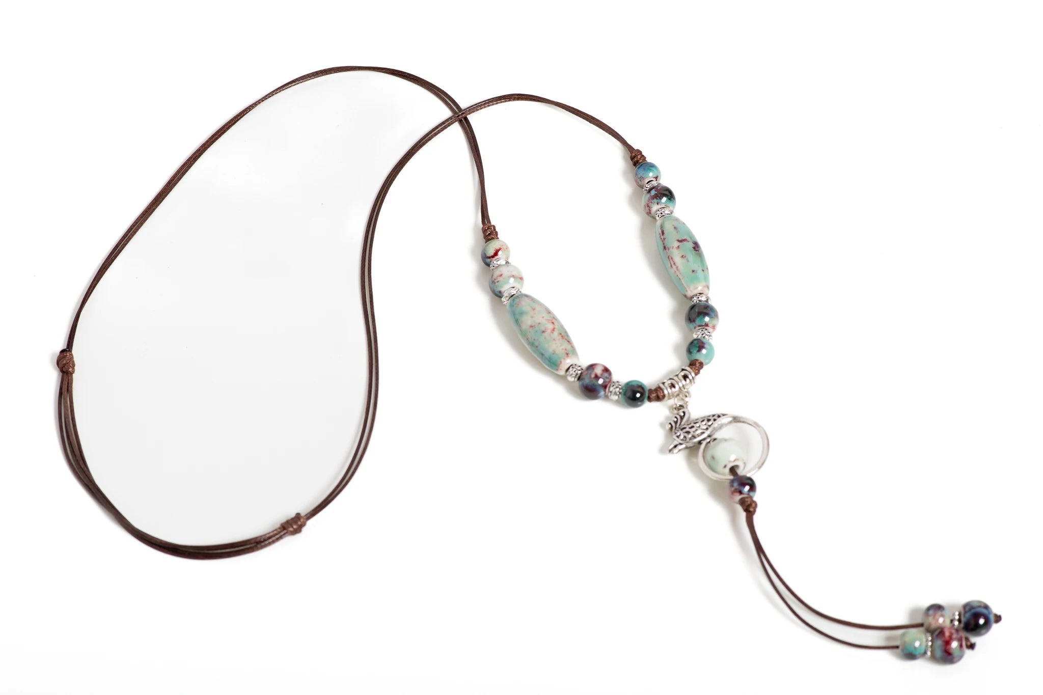 Phoenix Ceramic Bead Long Tassel Necklace Jewelry