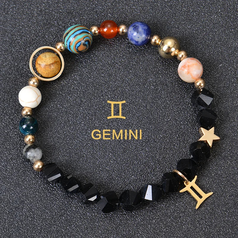 Zodiac Constellation Crystal Bracelet, 12 Signs Natural Stone Beaded Amulet