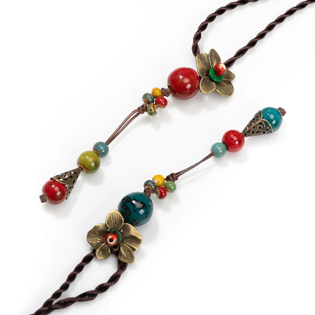 Ceramic Pendant Long Sweater Chain Necklace Jewelry