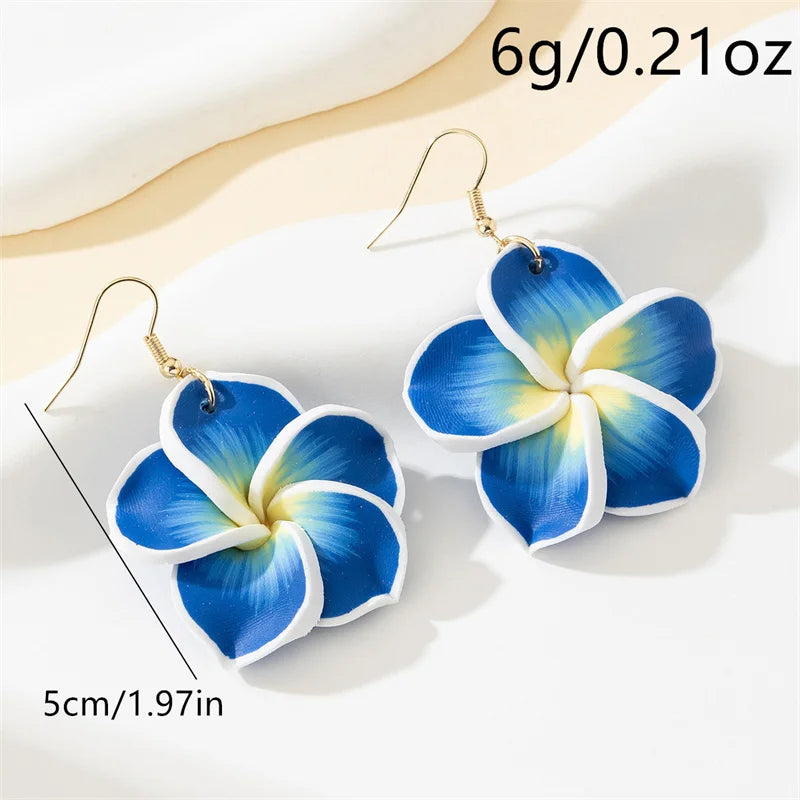 Pink Plumeria Clay Flower Drop Earrings Jewelry
