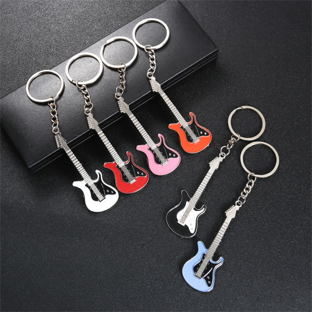 Guitar Key chain Metal 6 colour KeyChain Cute Musical Car Key Ring Silver Color pendant For Man Women Party Gift