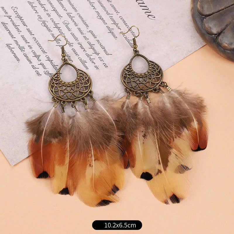 Peacock Feather Statement Drop Earrings Jewelry