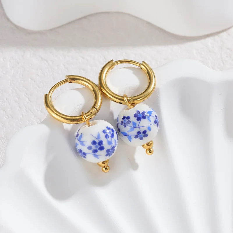 Ceramic Fish Flower Hoop Earrings Jewelry
