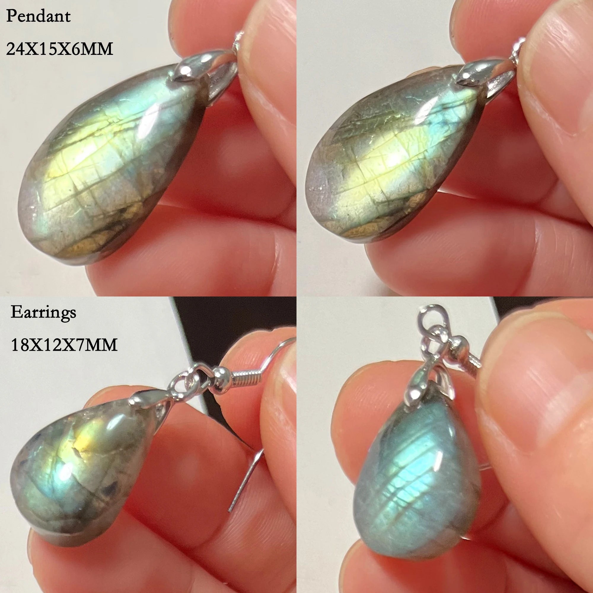 Blue Labradorite Pendant & Earrings Set, Raw Natural Stone Unisex Boho Jewelry