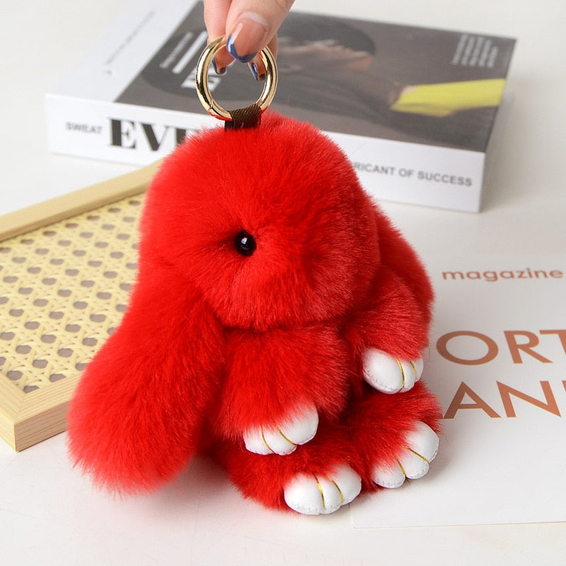 15CM Charm Real Fur Pompom Rabbit Keychain For Luxury Women Bag Men Car KeyRing Girl Gifts Cute Doll Plush Key Chains Pendent