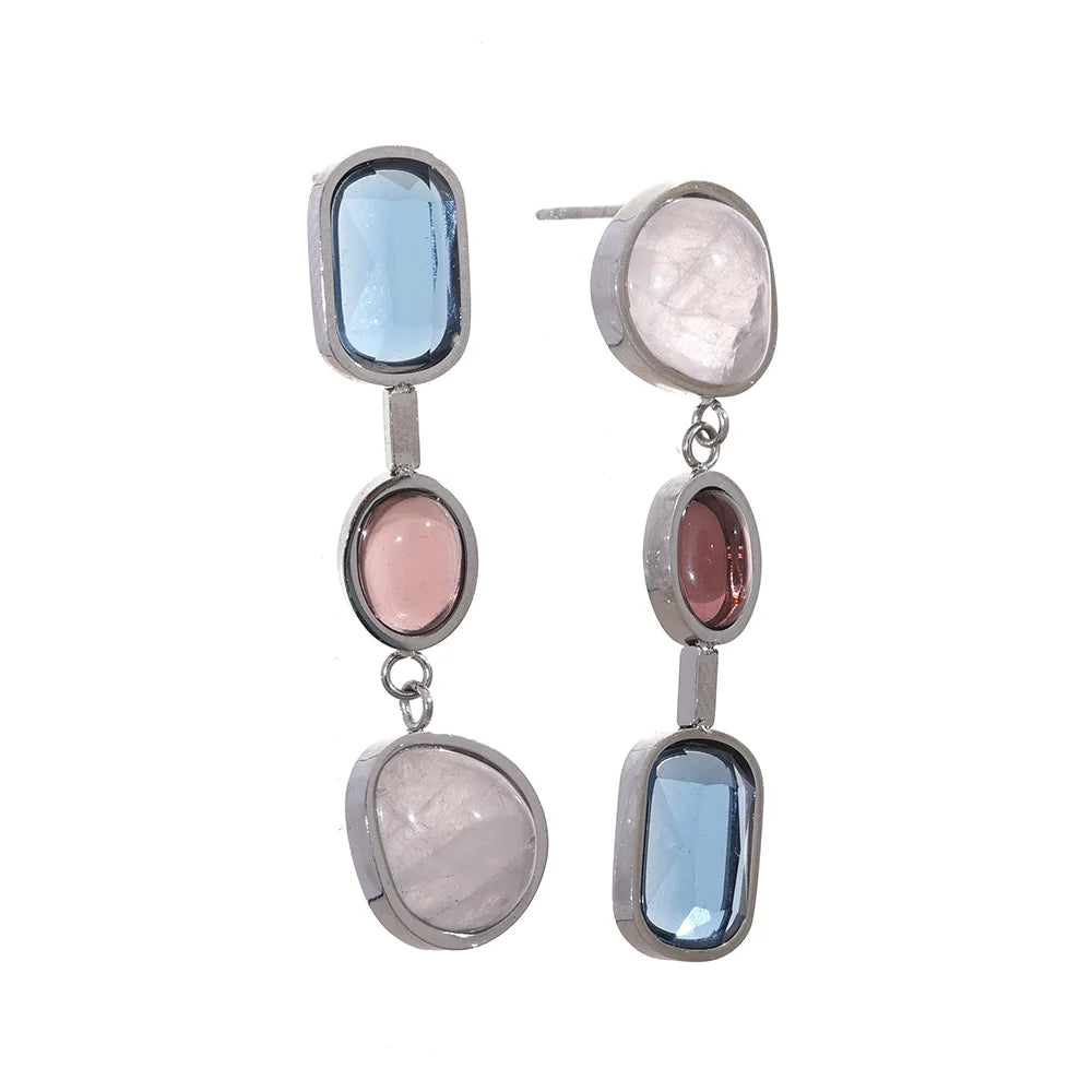 Natural Stone Geometric Gold Drop Earrings Jewelry