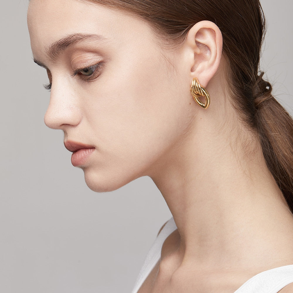 ENFASHION Hollow Water Stud Earrings For Women Gold Color Piercing Earings Stainless Steel Fashion Jewelry Gift Kolczyki E201214