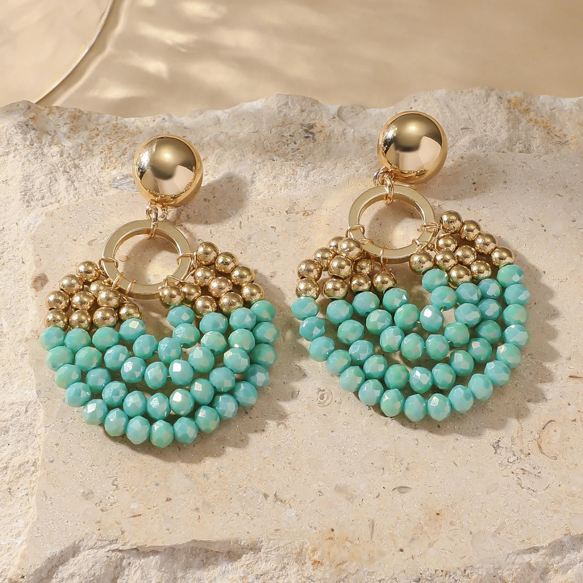 Layered Crystal Bead Round Drop Earrings Jewelry