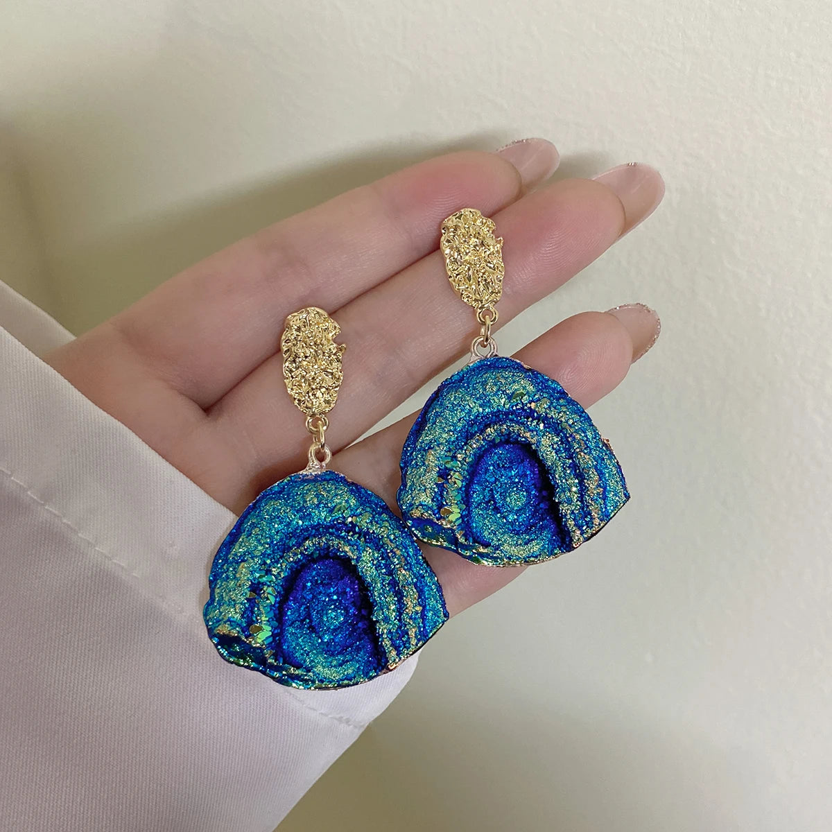 Volcanic Rock Abstract Drop Earrings, Starry Night Boho Jewelry