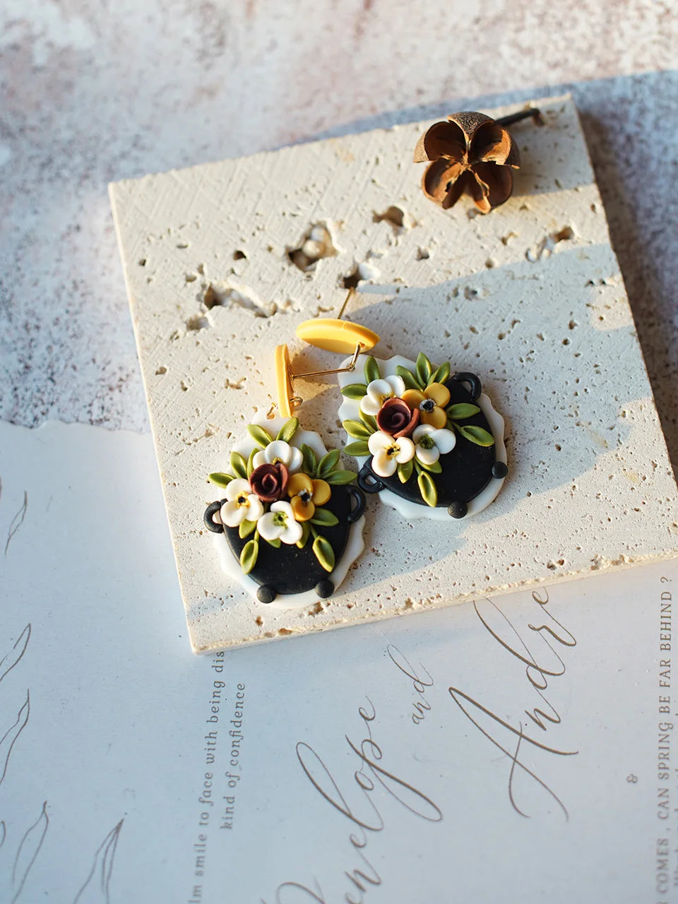 Clay Flower Cluster Egg Nest Earrings Jewelry