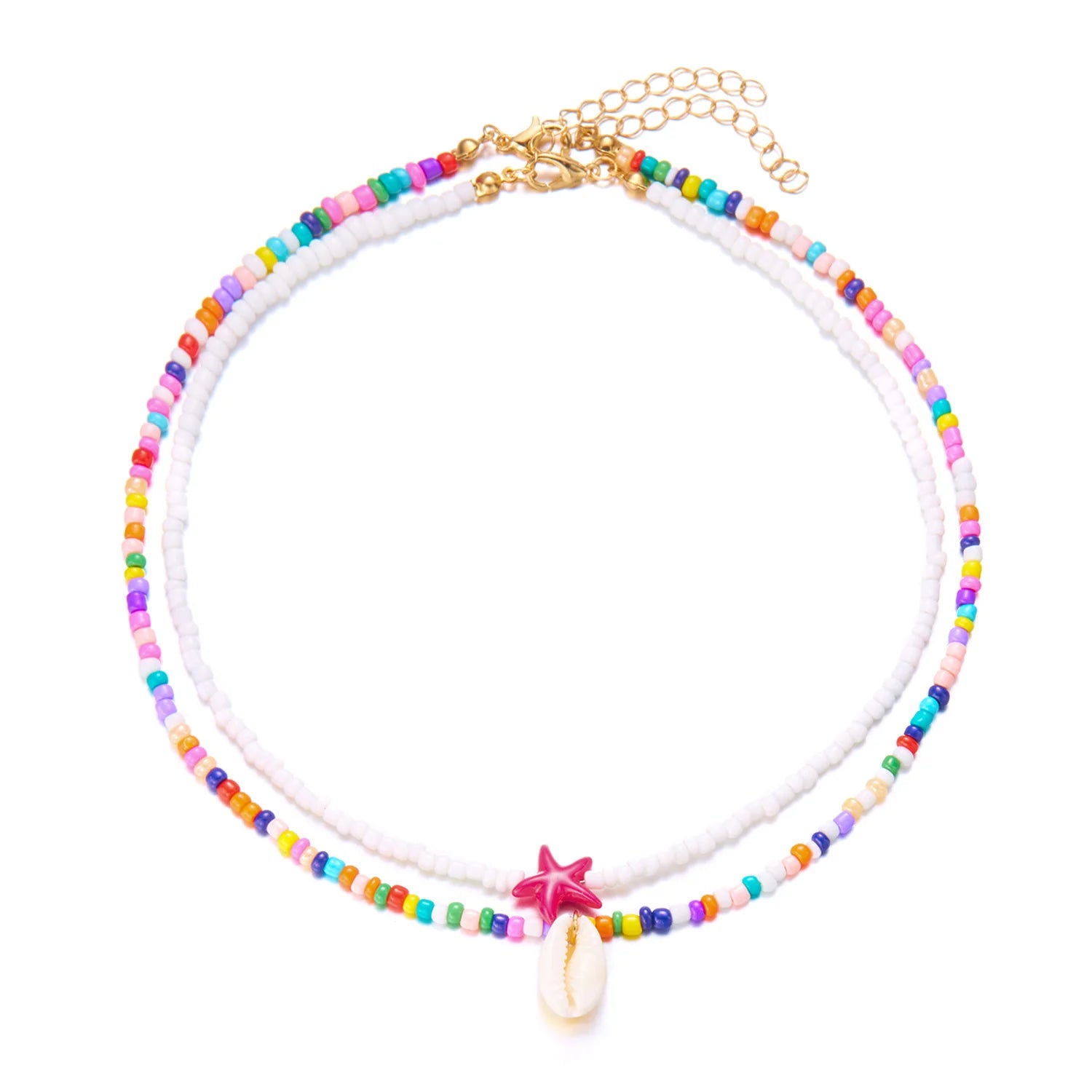 Starfish, Sea Turtle and Conch Beaded Layered Necklace