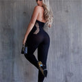 High Stretch Hollow Out  Knitted Skinny Yoga Jumpsuits Women Sexy See Through V Neck Halter Backless Slim Club Overalls Lingerie - Charlie Dolly