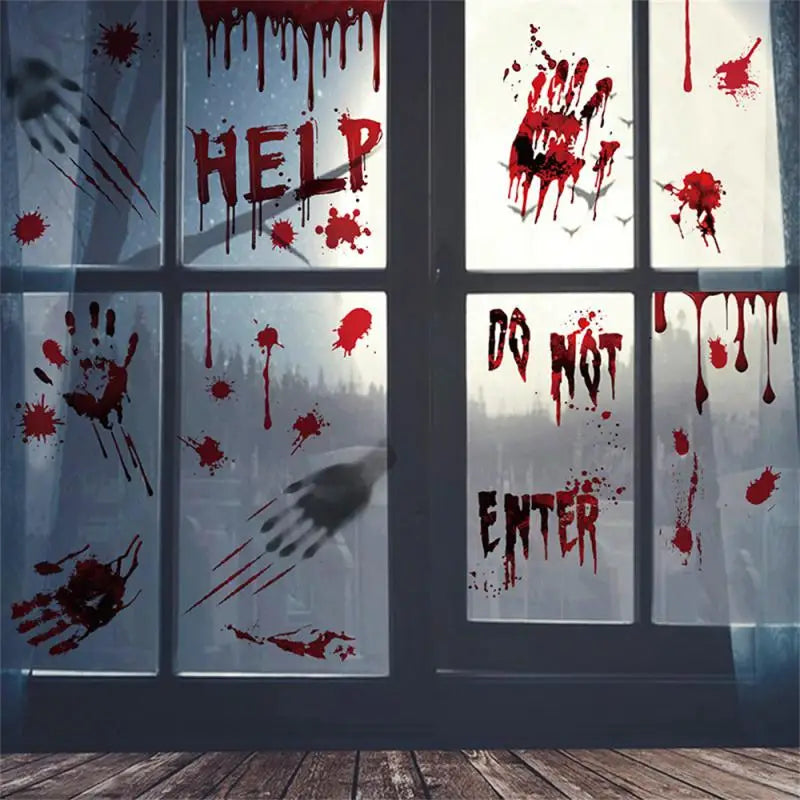 Horror Bloodstain Wall Sticker Handprint Footprint Blood Skull Window Sticker Halloween Decoration 2024 Halloween Scary Sticker - Charlie Dolly