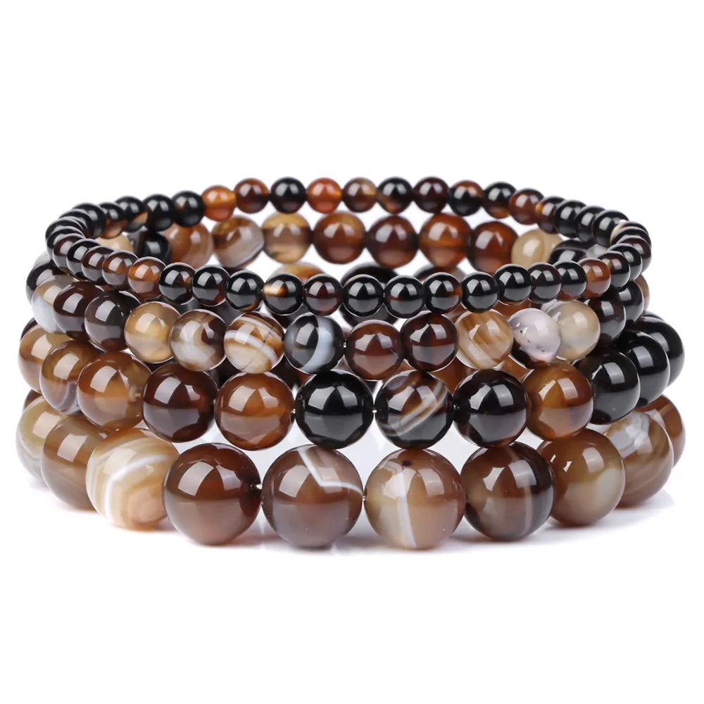 Fashion Natural Brown Striped Agates Bracelet Women 4/6/8/10mm Agates Beads Elastic Bracelets for Men Reiki Healing Boho Jewelry - Charlie Dolly