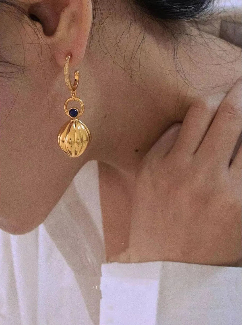 Nutmeg series original design retro artistic lapis lazuli earings long Ancient gold crafts glossy earrings for women jewelry - Charlie Dolly