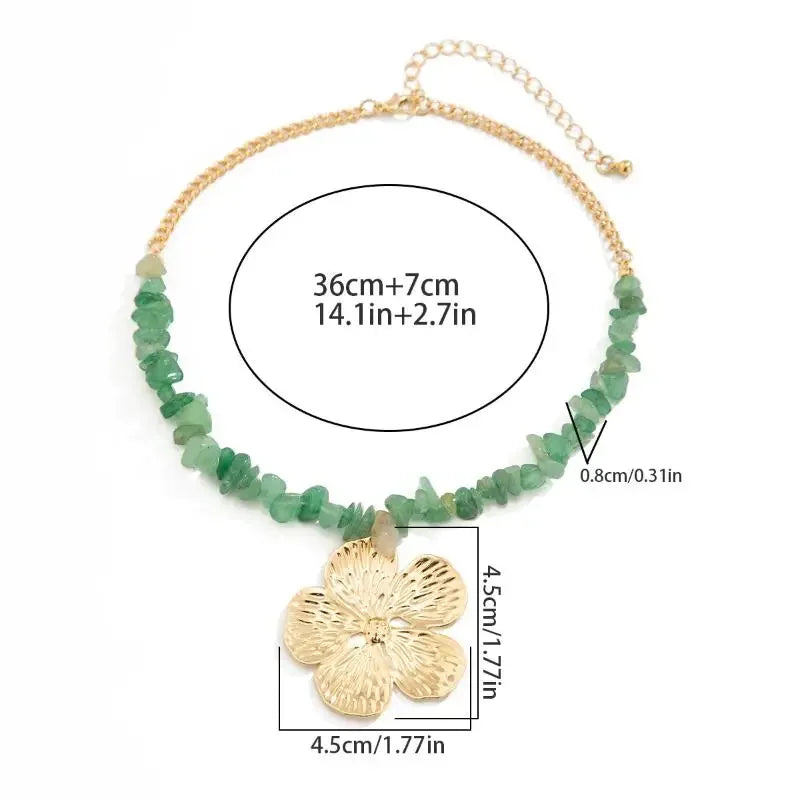 Boho Irregular Natural Stone Necklace For Women Exquisite Metal Flower Clavicle Chain Beach Party Jewelry Accessories Gift - Charlie Dolly