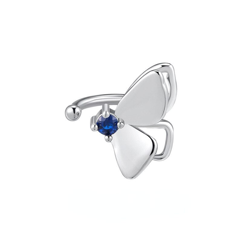 1 Pcs Double Butterfly Zircon Ear Cuffs Clip For Women Girl Cute Vintage Fake Piercing Earrings Silver Color Jewelry Gifts