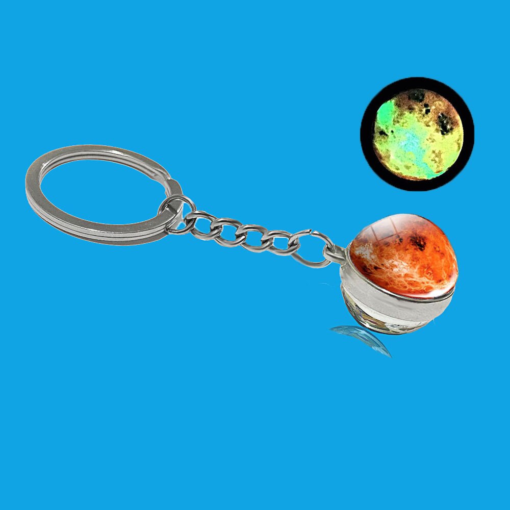 Glow In The Dark Solar System Galaxy Planet Keychain Jupter Moon Earth Mars Sun Nebula Double Side Glass Ball Key Chain Pendant