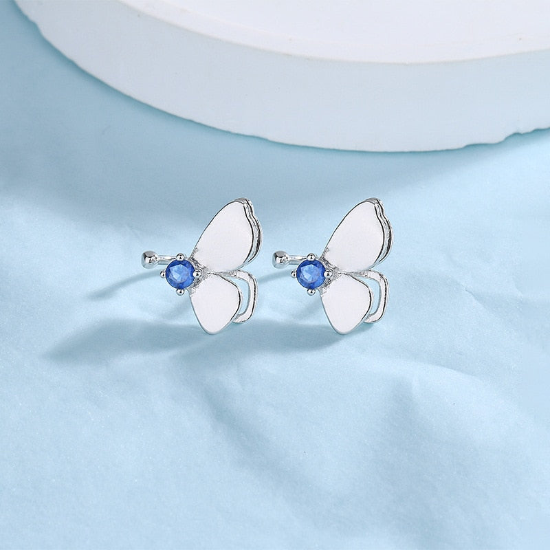 1 Pcs Double Butterfly Zircon Ear Cuffs Clip For Women Girl Cute Vintage Fake Piercing Earrings Silver Color Jewelry Gifts