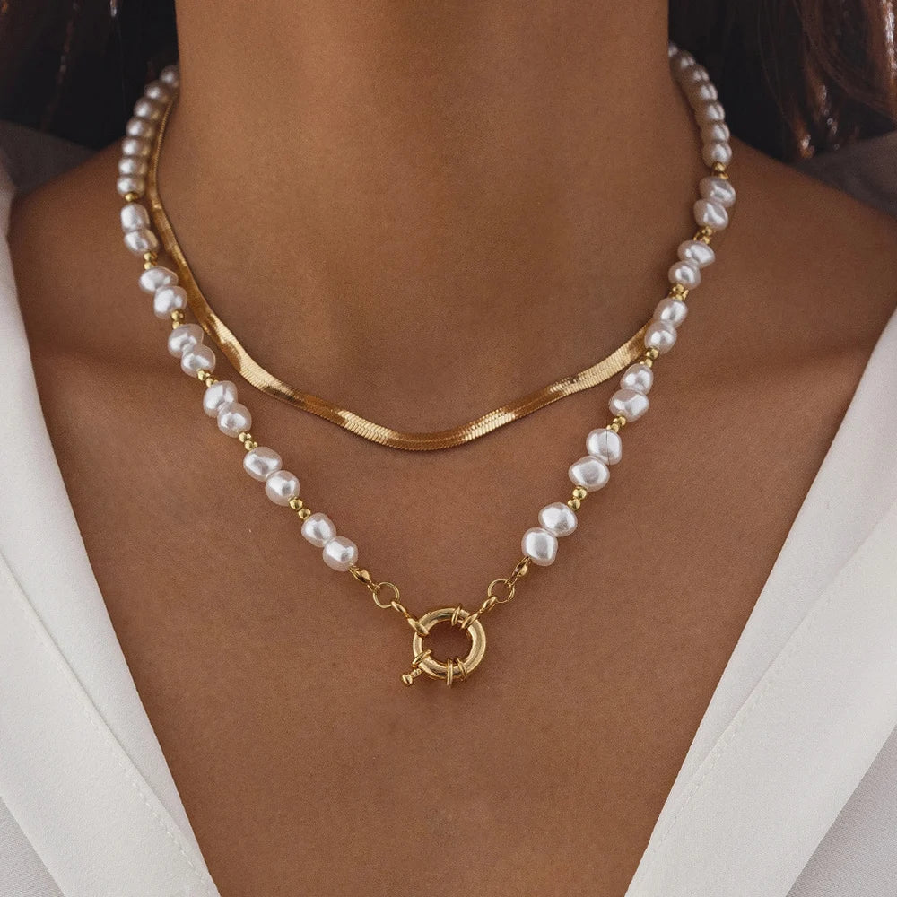 Irregular Pearl Multilayer Heart Pendant Boho Choker