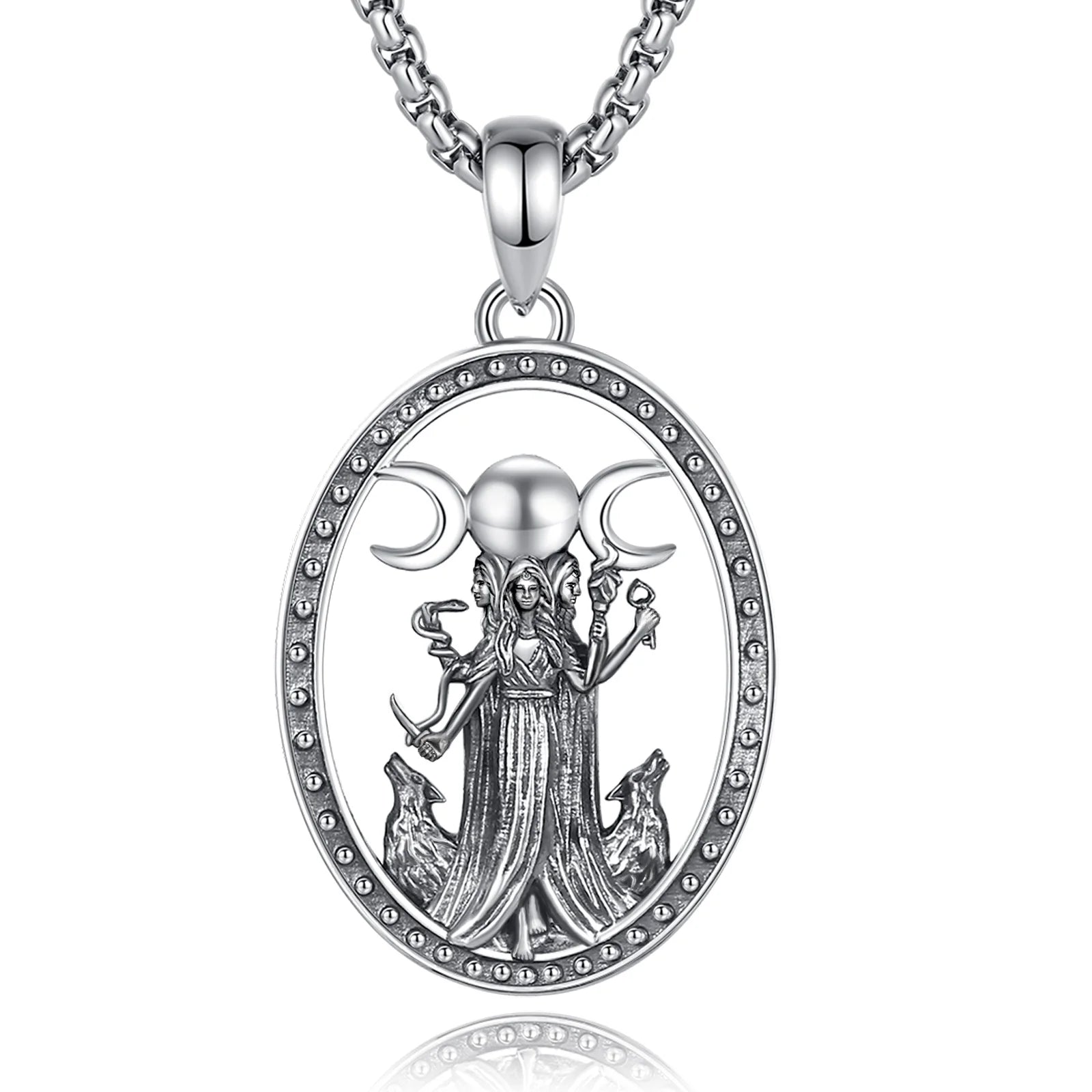 Hecate Triple Moon Goddess Necklace, S925 Sterling Silver
