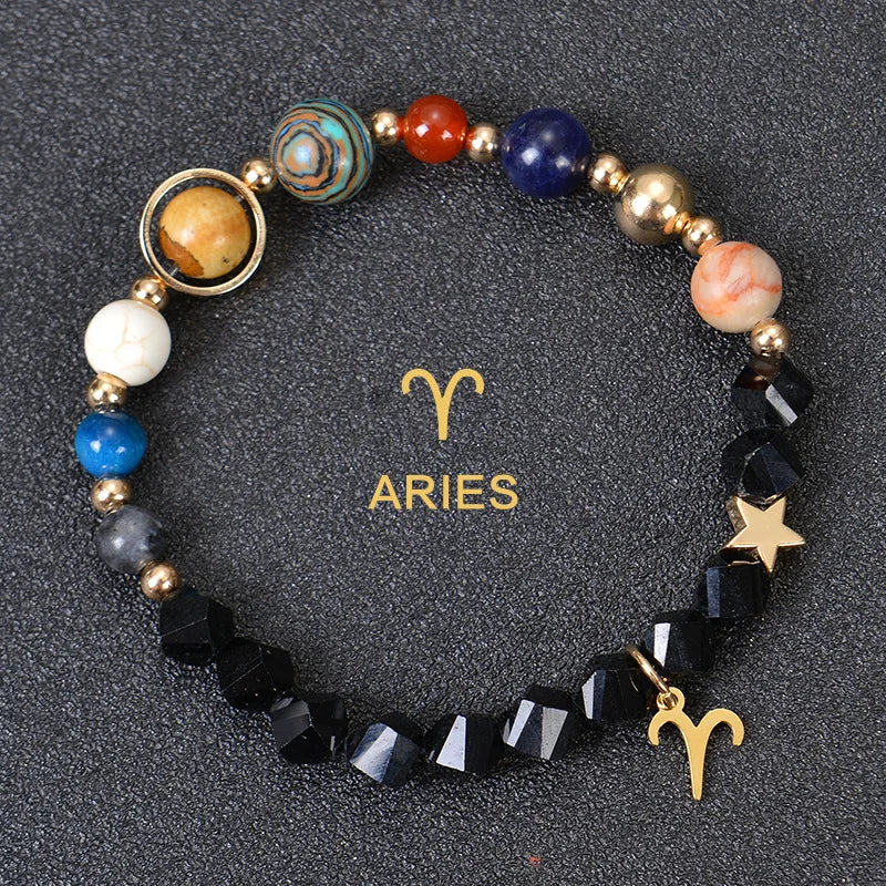 Zodiac Constellation Crystal Bracelet, 12 Signs Natural Stone Beaded Amulet