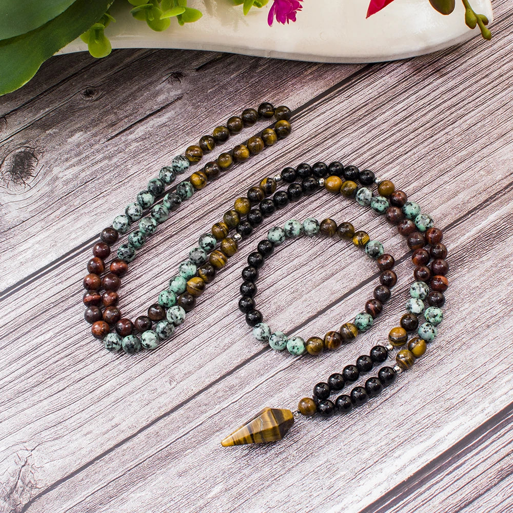 Black Onyx African Turquoise Mala Necklace Jewelry