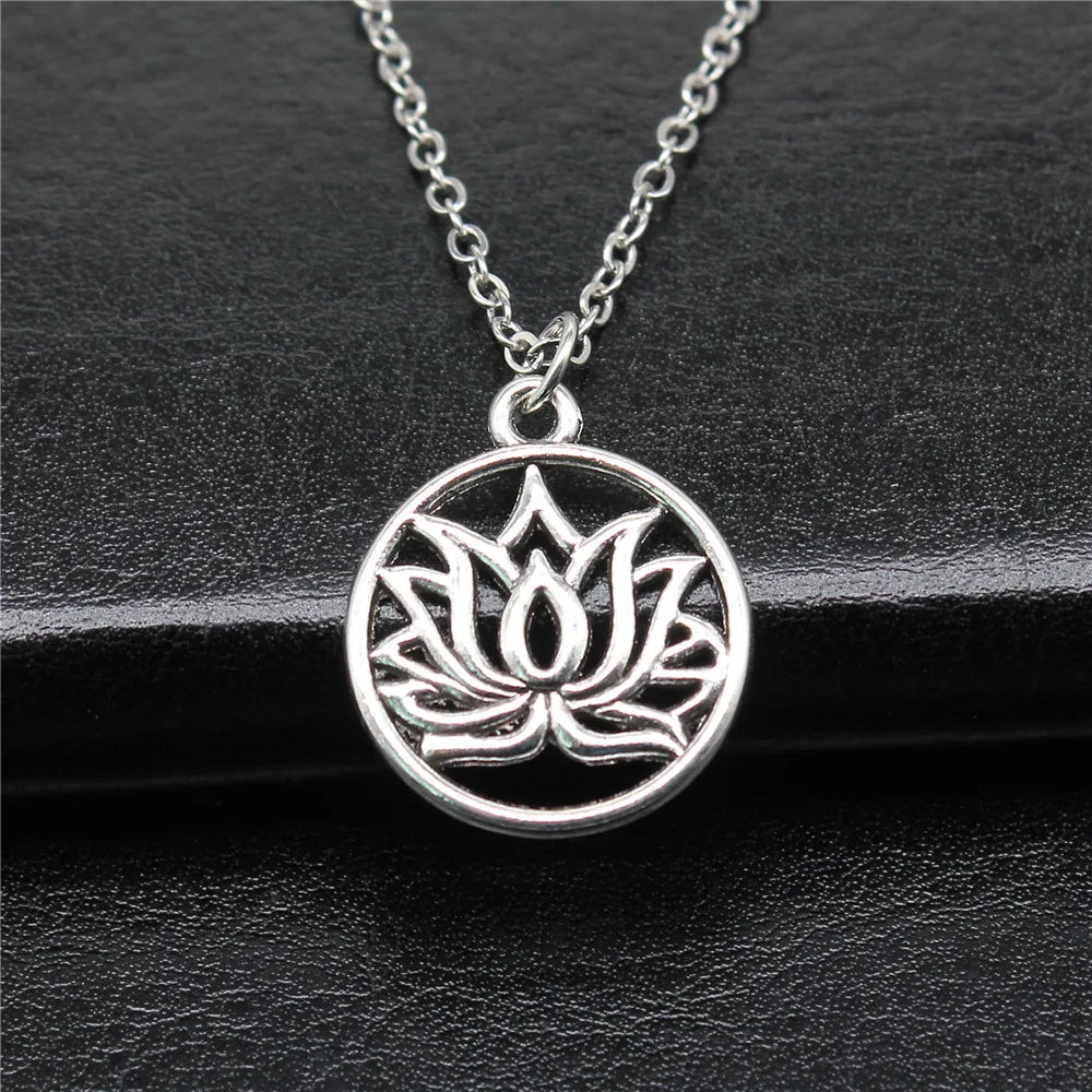 Retro Lotus Flower Buddhist Pendant, Vintage Boho Necklace