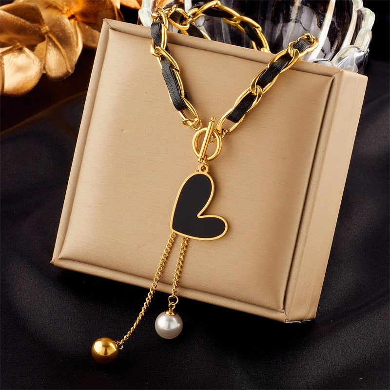 DIEYURO 316L Stainless Steel Butterfly Moon Lock Blue Eyes Pendant Necklace For Women Multilayer Choker Chain Jewelry Gifts - Charlie Dolly