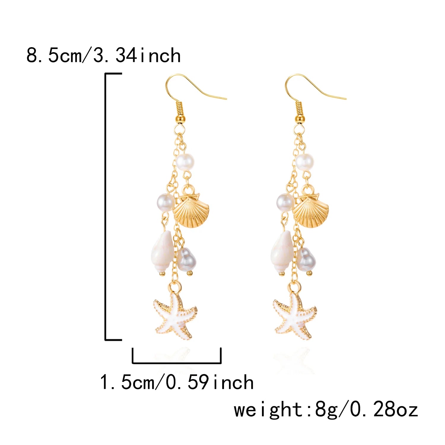 Ocean Style Shell, Starfish and Conch Enamel Drop Earrings