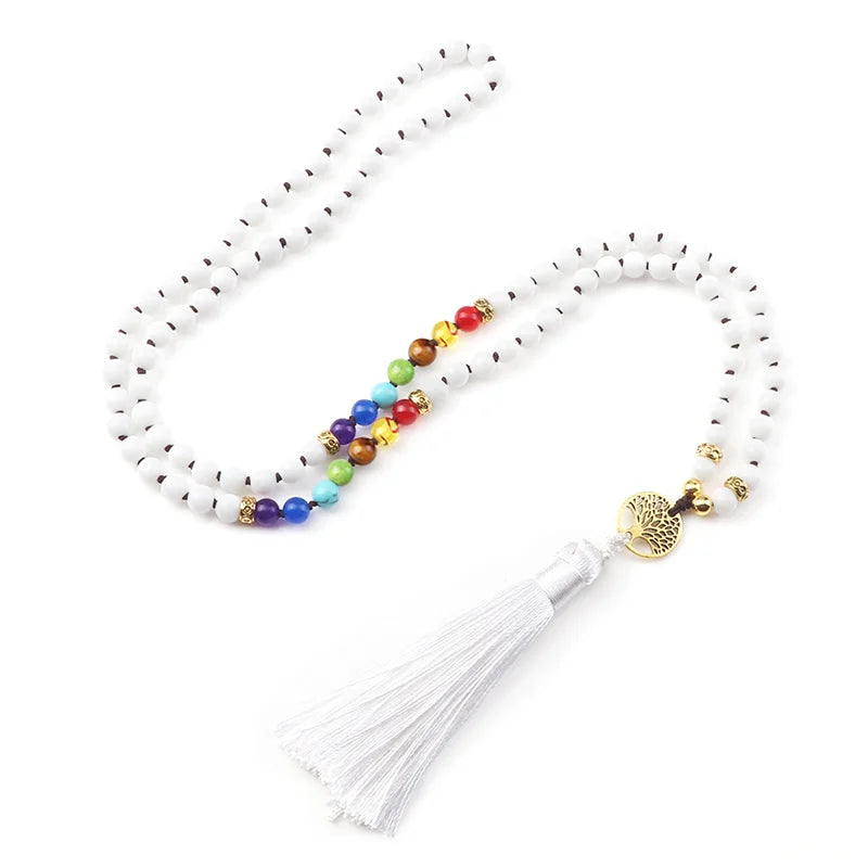 Purple Agate 7 Chakra Mala Necklace Jewelry