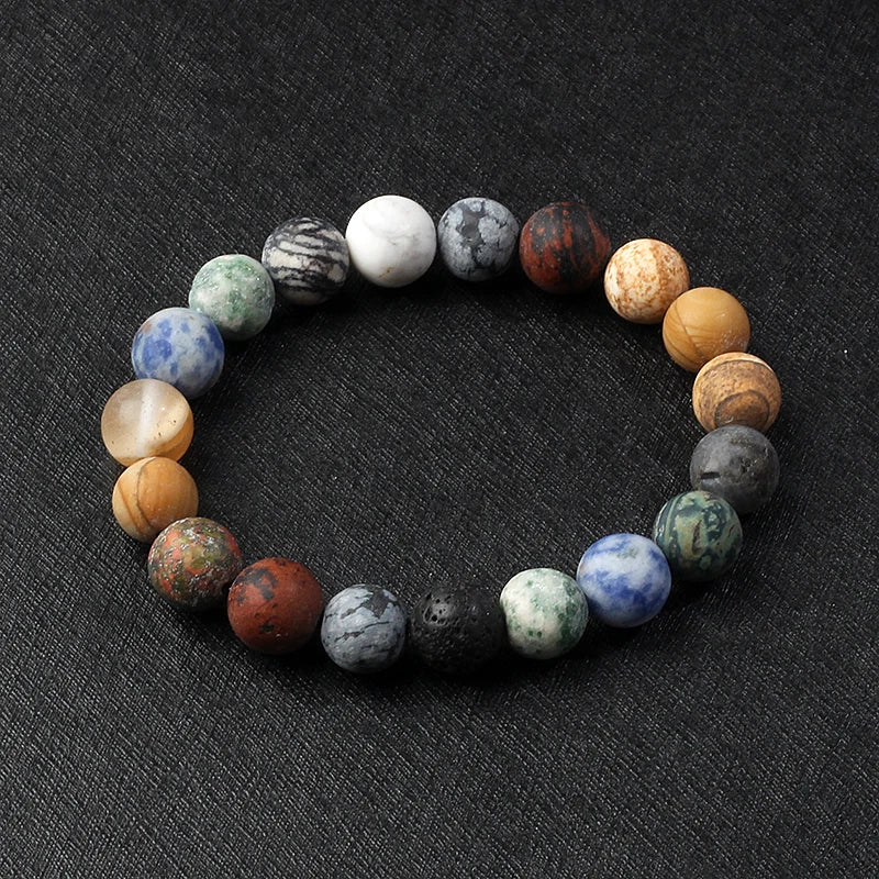 Nine Planets Solar System Beaded Bracelet, Natural Stone Galaxy Cosmic Talisman
