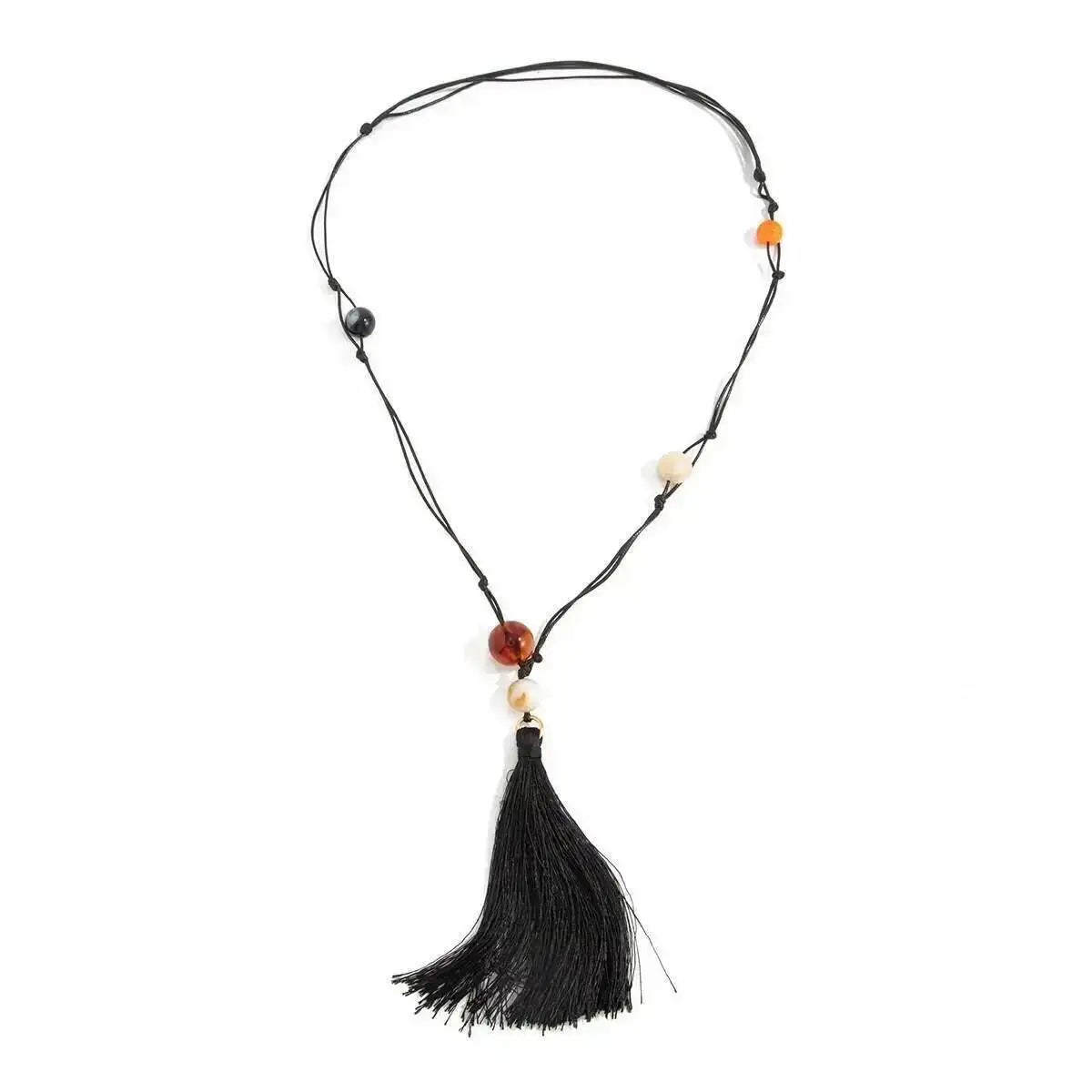 Resin Bead Tassel Leather Cord Necklace Jewelry