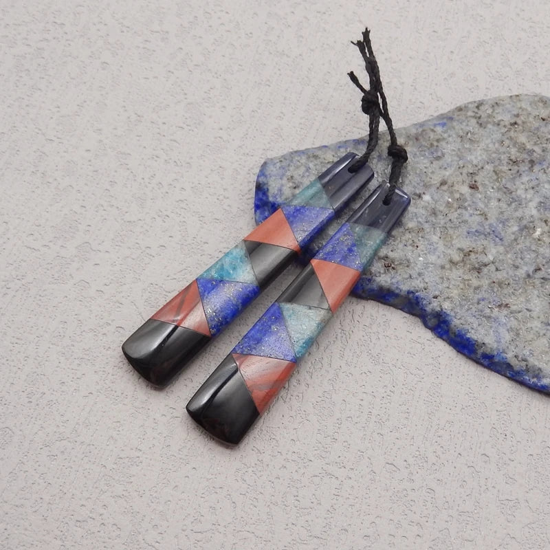 Natural Stone Lapis Lazuli Apatite Obsidian Earring Bead,Fashion Jewelry Intarsia Earrings For Women 50x10x4mm 7g - Charlie Dolly