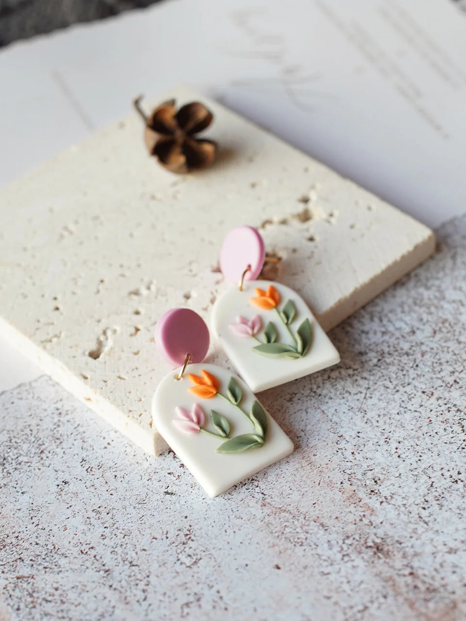 Clay Flower Cluster Egg Nest Earrings Jewelry