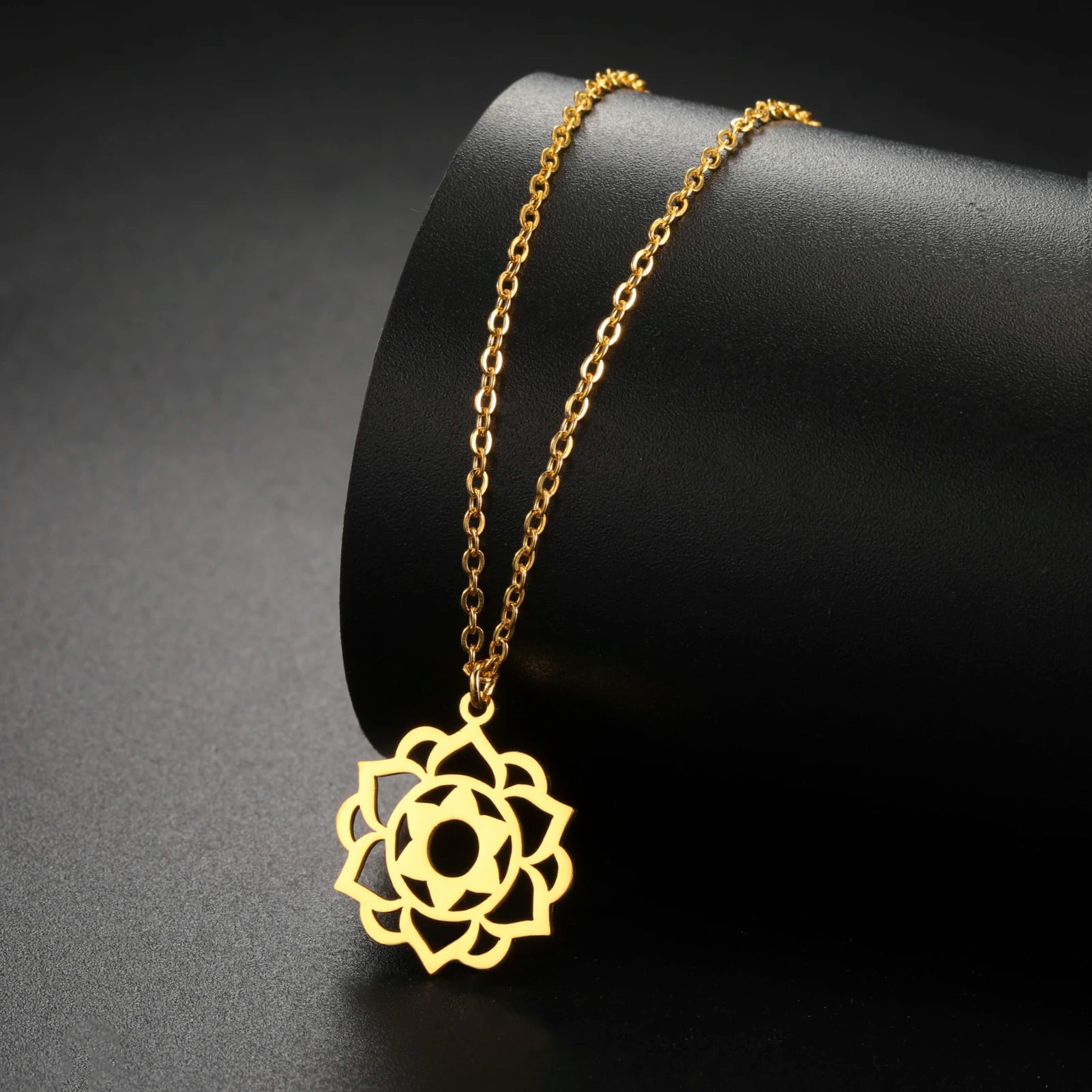 Yoga Lotus & Flower of Life Pendant Necklace, Stainless Steel Chakra Healing Amulet
