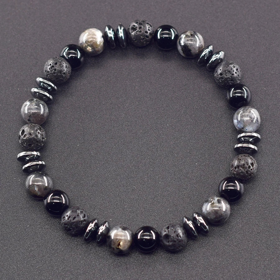 Natural Labradorite & Tiger Eye Boho Protection Bracelet, Handmade Grounding Amulet