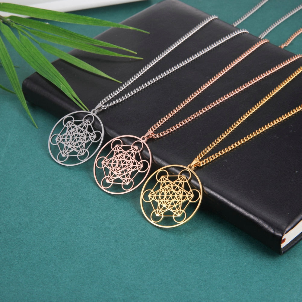 Stainless Steel Angel Seal Archangel Metatron Necklace Women Men Geometric The Secrets of the Kabbalists Garden Solomon Jewelry