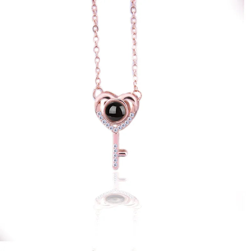 Projection Necklace, I Love You in 100 Languages, Zircon Heart Pendant Gift