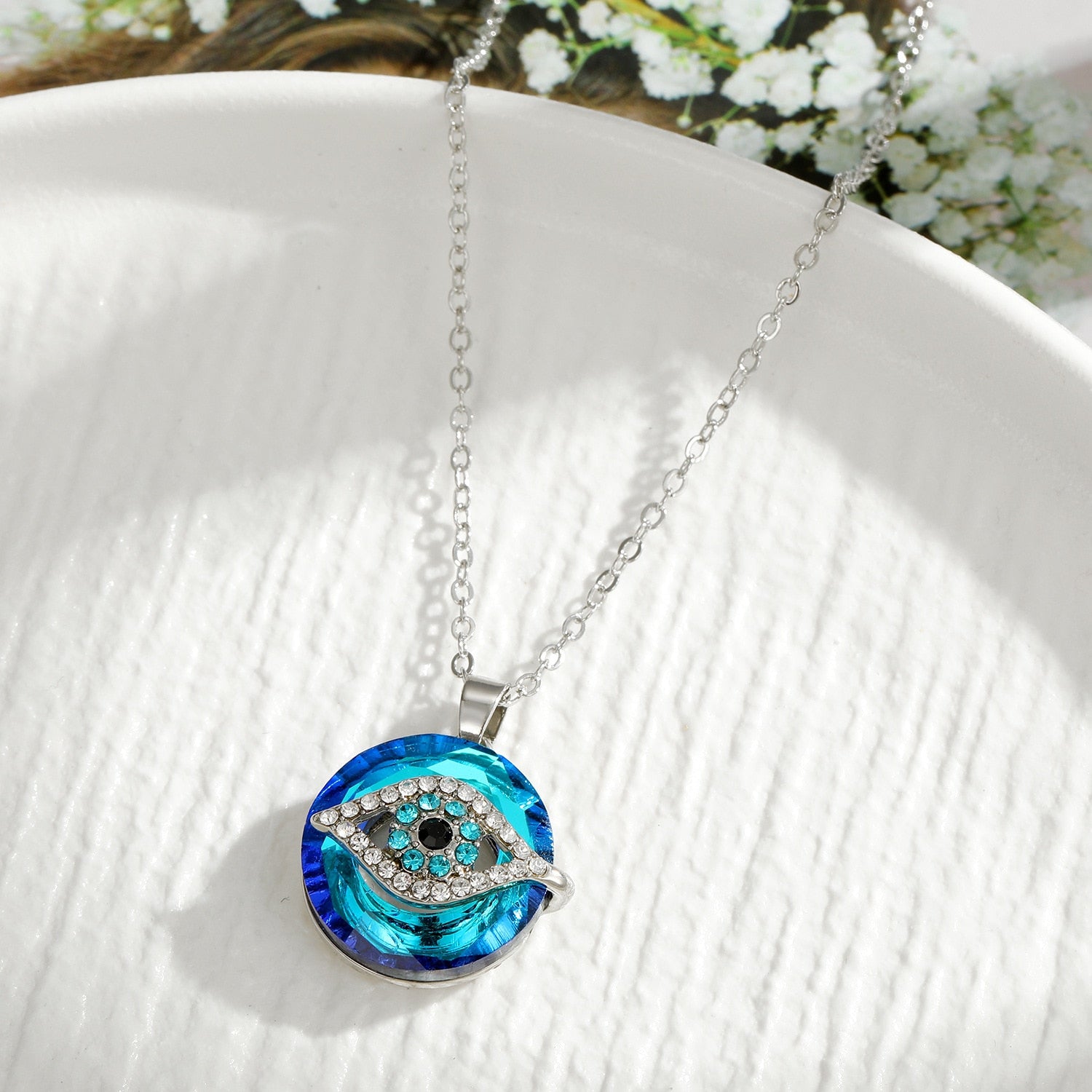 Fashion Evil Eye Pendant Necklaces for Women Men Vintage Crystal Rhinestone Geometric Blue Eye Sweater Chain Necklace Jewelry - Charlie Dolly