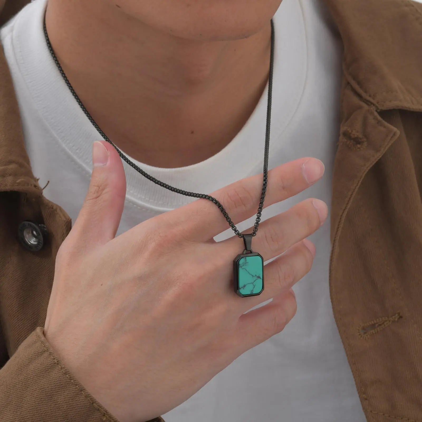 Natural Stone and Stainless Steel Hip Hop Pendant Necklace for Men