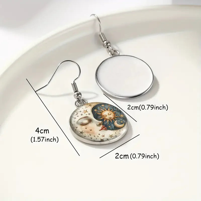 Sun Moon Glass Celestial Dangle Earrings Jewelry