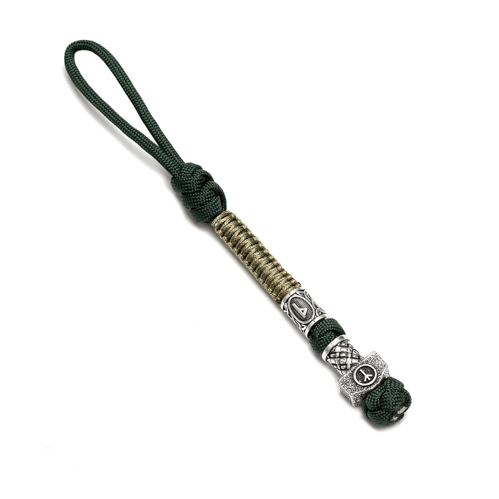 Norse Runes Beads Survival Rope Keychain Men's Lanyard Thor's Hammer Knife Pendant Keyring Car Key Accessories Handmade Jewelry