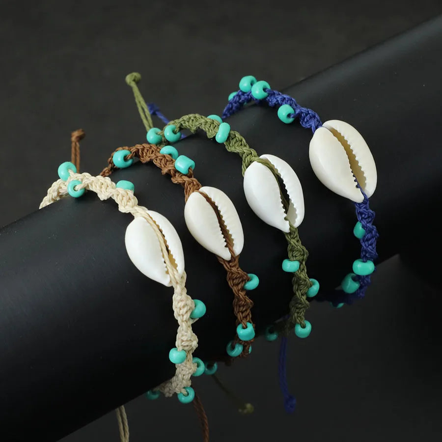 Macrame Shell and Blue Howlite Boho Surf Bracelet