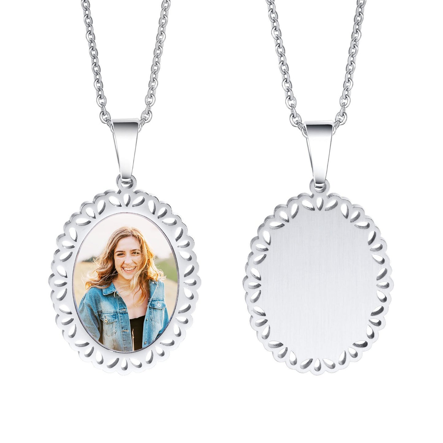 Vnox Free Custom Photo Picture Necklaces for Women, Personalize Words Stainless Steel Pendant,Mothers or Lover Gifts Jewelry