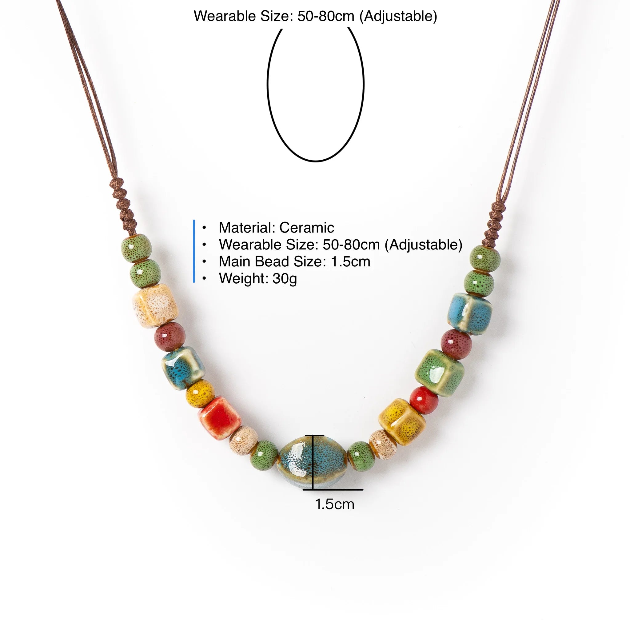 Ceramic Bead Simple Long Pendant Necklace Jewelry