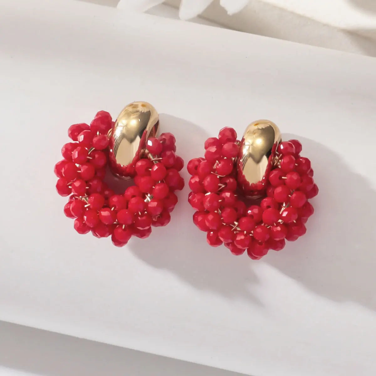 Round Crystal Bead Geometric Drop Earrings Jewelry