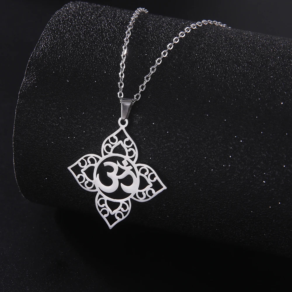 Lotus Mandala OM Symbol Spiritual Amulet Necklace
